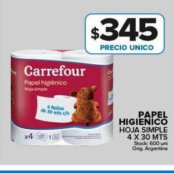 Carrefour Maxi Papel higiénico carrefour h/simple 4x30m oferta