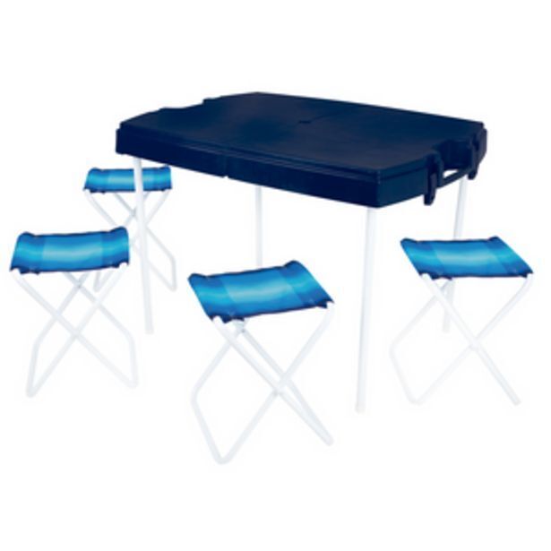 Frávega Mesa camping azul c/4 banquetas oferta