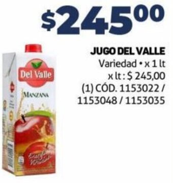 Makro JUGO DEL VALLE Variedad. x 1 lt oferta