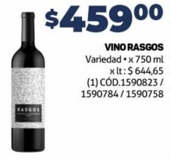 Makro VINO RASGOS 750ml oferta