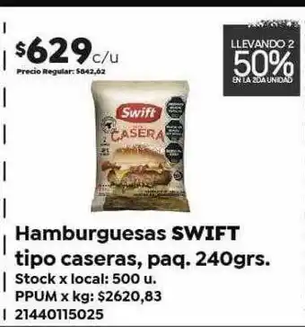 Jumbo Hamburguesas swift tipo casera, paq oferta