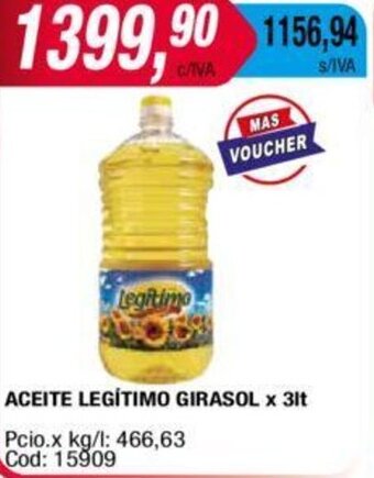Maxiconsumo ACEITE LEGÍTIMO GIRASOL x 3lt oferta