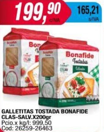 Maxiconsumo GALLETITAS TOSTADA BONAFIDE CLAS-SALV.X200gr oferta