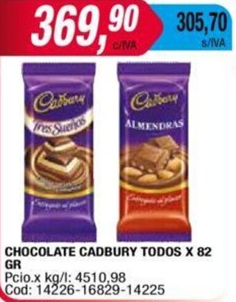Maxiconsumo CHOCOLATE CADBURY TODOS X 82 GR oferta