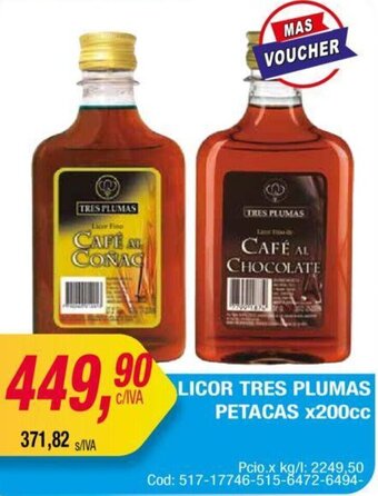 Maxiconsumo LICOR TRES PLUMAS PETACAS x200cc oferta