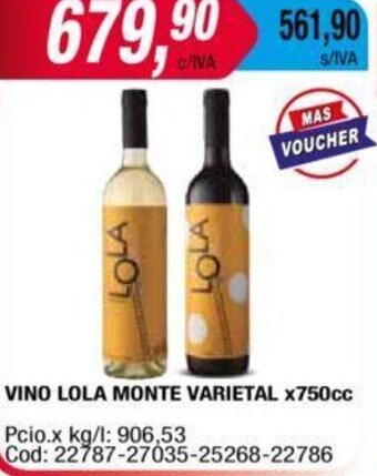 Maxiconsumo VINO LOLA MONTE VARIETAL x750cc oferta