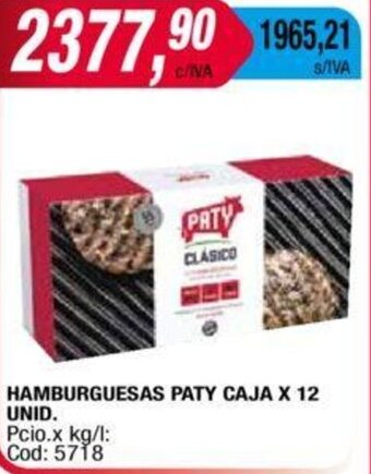 Maxiconsumo HAMBURGUESAS PATY CAJA X 12UNID oferta