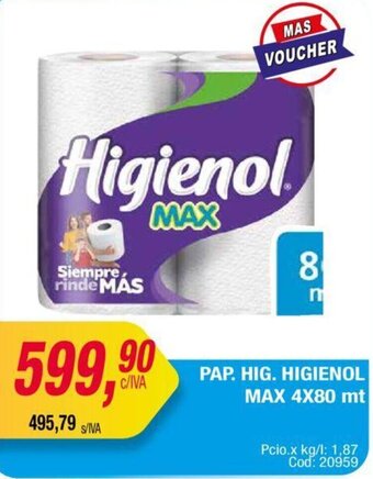 Maxiconsumo PAP. HIG. HIGIENOL MAX 4X80 mt oferta
