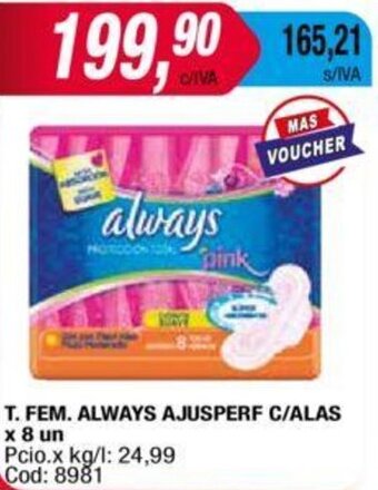 Maxiconsumo T. FEM. ALWAYS AJUSPERF C/ALAS x 8 un oferta