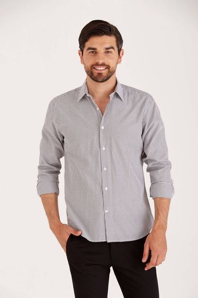 Macowens Camisa de vestir rayada regular negra oferta