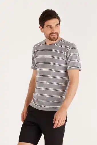 Macowens Remera rayada gris melange oferta