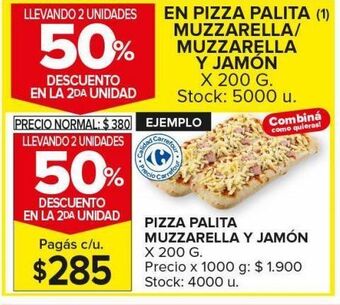 Carrefour Maxi Pizza palita muzzarella y jamón x 200g oferta