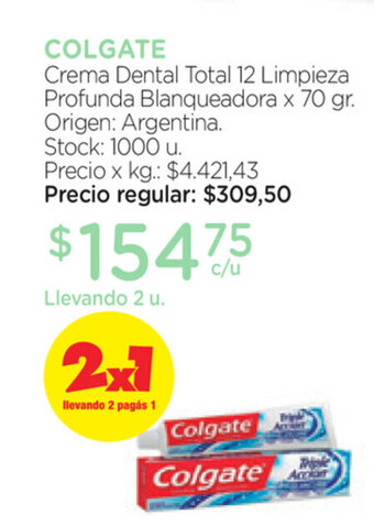 Farmacity Colgate Crema Dental Total 12 Limpieza Profunda Blanqueadora x 70gr oferta