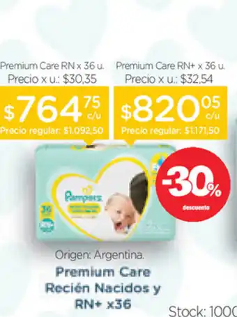 Farmacity Pampers Premium Care Recien Nacidos y RN + x 36 oferta