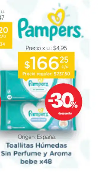 Farmacity Pampers Toallitas Húmedas Sin Perfume y Aroma bebe x 48 oferta
