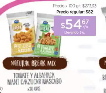 Farmacity Natural Break Mix Tomate Y Albahaca Mani C/Azucar Mascbo x30grs oferta