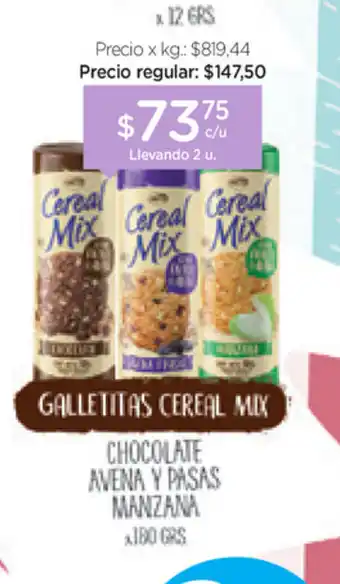 Farmacity Galletitas Cereal Mix Chocolate Avena Y Pasas Manzana x180grs oferta