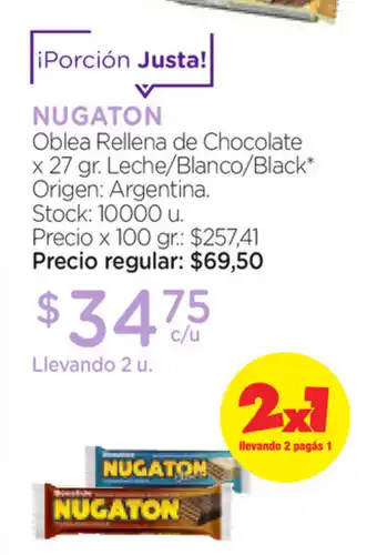 Farmacity Nugaton Oblea Rellena de Chocolate Leche/Blanco/Black x27gr oferta
