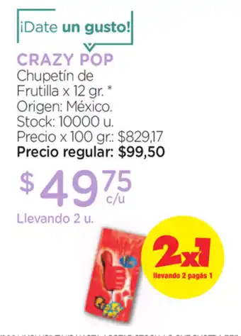 Farmacity Crazy Pop Chupetín de Frutilla x12gr oferta