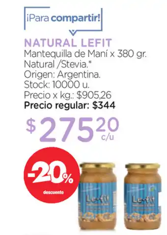 Farmacity Natural Lefit Mantequilla de Maní Natural/Stevia x380gr oferta
