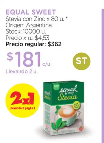 Farmacity Equal Sweet Stevia con Zinc x80 u oferta