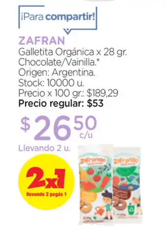 Farmacity Zafran Galletita Orgánica Chocolate/Vainilla x28gr oferta