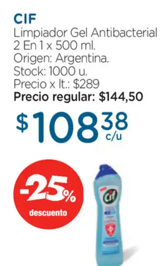 Farmacity CIF Limpiador Gel Antibacterial 2 En 1 x 500ml oferta