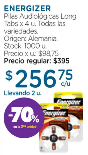 Farmacity Energizer Pilas Audiológicas Long Tabs x 4 u oferta