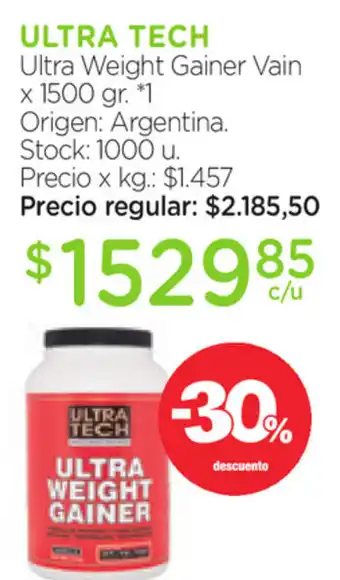 Farmacity Ultra Tech Ultra Weight Gainer Vain x 1500 gr oferta