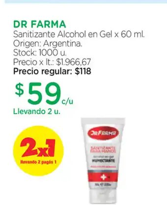 Farmacity Dr.Farma Sanitizante Alcohol en Gel x 60ml oferta