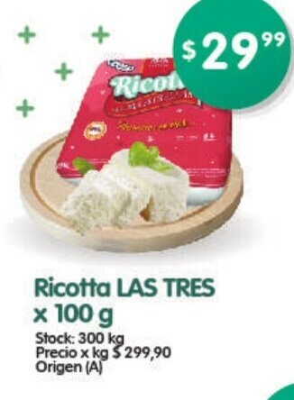 Supermercados Buenos Días Las Tres Ricotta x 100g oferta