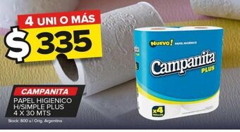 Carrefour Maxi Papel higiénico campanita h/s plus 4 x 30m oferta
