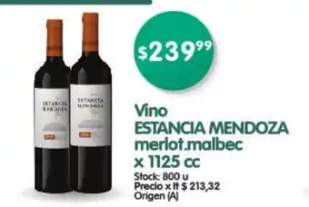 Supermercados Buenos Días Estancia Mendoza merlot.malbec Vino x 1125cc oferta