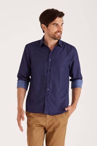 Macowens Camisa estampada azul marino oferta