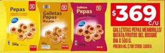 Supermercados DIA GALLETITAS PEPAS MEMBRILLO/ BATATA/FRUTOS DEL BOSQUE DIA X 500G oferta