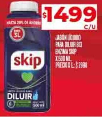Supermercados DIA JABON LIQUIDO PARA DILUIR BIO ENZIMA SKIP X 500 ML oferta