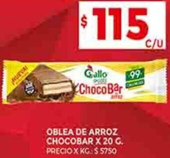 Supermercados DIA OBLEA DE ARROZ CHOCOBAR X 20 G. oferta