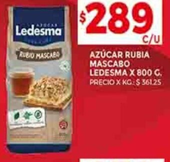Supermercados DIA AZÚCAR RUBIA MASCABO LEDESMA X 800 G. oferta