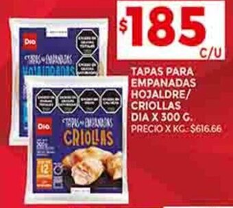 Supermercados DIA TAPAS PARA EMPANADAS HOJALDRE/ CRIOLLAS DIA X 300 G. oferta