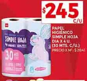 Supermercados DIA PAPEL HIGIENICO SIMPLE HOJA DIA X 4 U. oferta