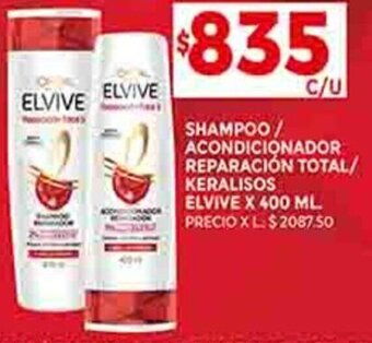 Supermercados DIA SHAMPOO / ACONDICIONADOR REPARACIÓN TOTAL/ KERALISOS ELVIVE X 400 ML. oferta