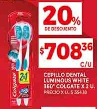 Supermercados DIA CEPILLO DENTAL LUMINOUS WHITE 360° COLGATE X 2 U. oferta
