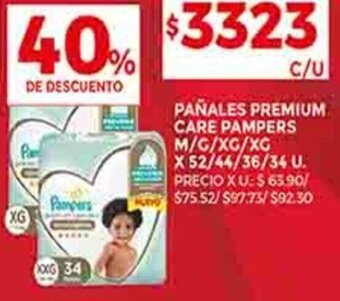 Supermercados DIA PAÑALES PREMIUM CARE PAMPERS M/G/XG/XG X 52/44/36/34 U. oferta