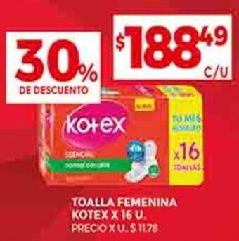Supermercados DIA TOALLA FEMENINA KOTEX X 16 U. oferta