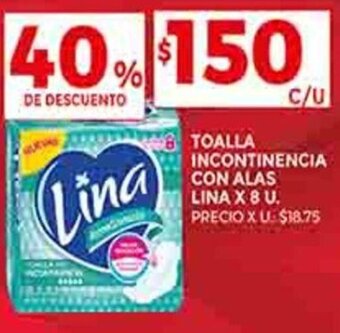 Supermercados DIA TOALLA INCONTINENCIA CON ALAS LINA X 8 U oferta