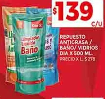 Supermercados DIA REPUESTO SY ANTIGRASA/ BAÑO/VIDRIOS DIA X 500 ML. oferta