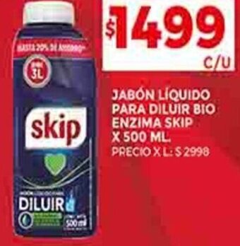 Supermercados DIA JABÓN LÍQUIDO PARA DILUIR BIO ENZIMA SKIP X 500 ML. oferta