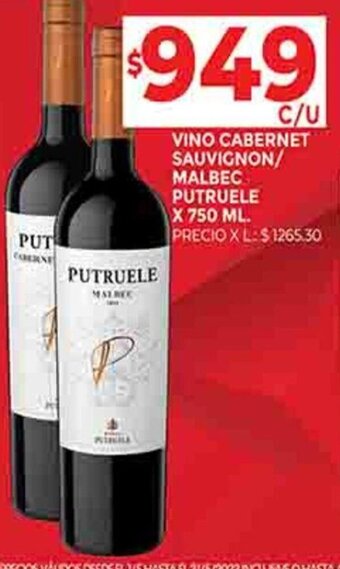 Supermercados DIA VINO CABERNET SAUVIGNON/ MALBEC PUTRUELE X 750 ML. oferta