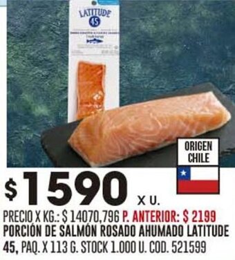 Coto PORCIÓN DE SALMON ROSADO AHUMADO LATITUDE 45, PAQ. X 113 G. oferta