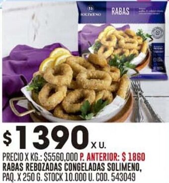 Coto RABAS REBOZADAS CONGELADAS SOLIMENO, PAQ. X 250 G. oferta